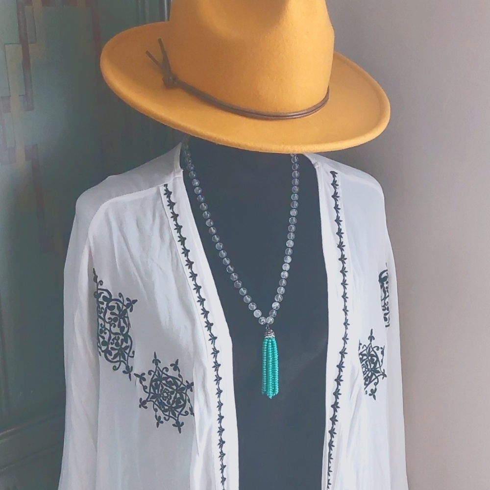 Crystal Tassel Necklace Artisan Jewelry made by Rust Belt Raised Turquoise
